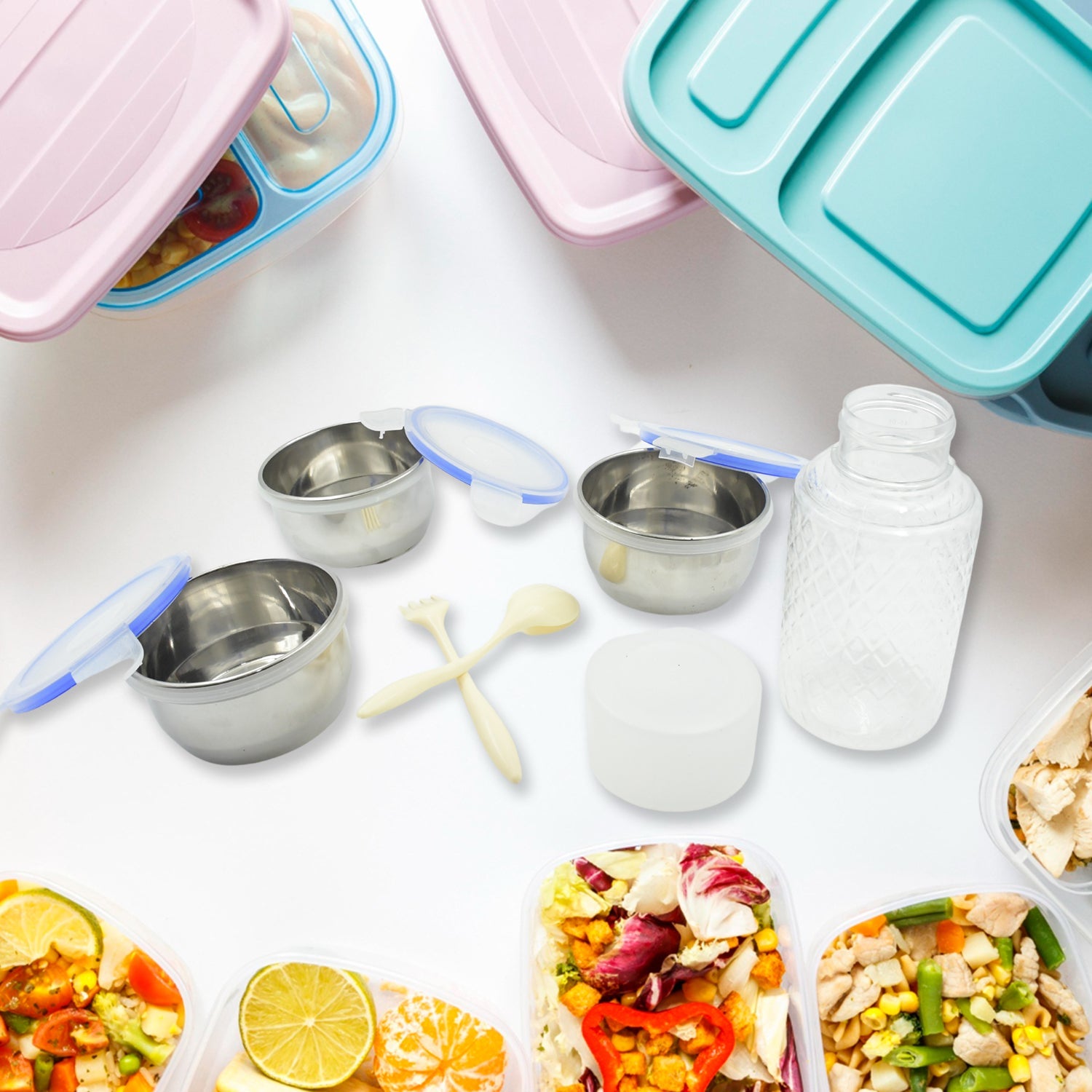 5773 6In1 Tiffin Box-Lunch Box | 3 Stainless Steel Containers | Plastic lid Box | Spoon & Fork /Plastic Bottle | Insulated Fabric Bag | Leak Proof | Microwave Safe for Office, College and School for Men, Women (6 pcs) 5773 6In1 Tiffin Box-Lunch Box | 3 Stainless Steel Containers | Plastic lid Box | Spoon & Fork /Plastic Bottle | Insulated Fabric Bag | Leak Proof | Microwave Safe for Office, College and School for Men, Women (6 pcs)